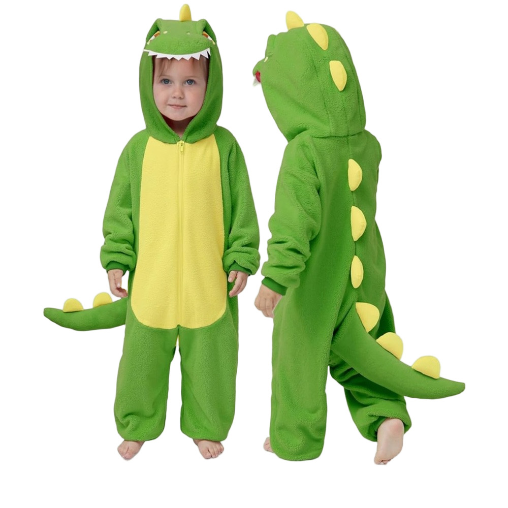 Spooktacular creations Kids Green&yellow DRAGON unisex hooded jumpsuit 12-18 M